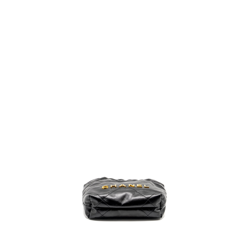 Chanel 23K Mini 22 Bag Shiny Calfskin Black  (Microchip)