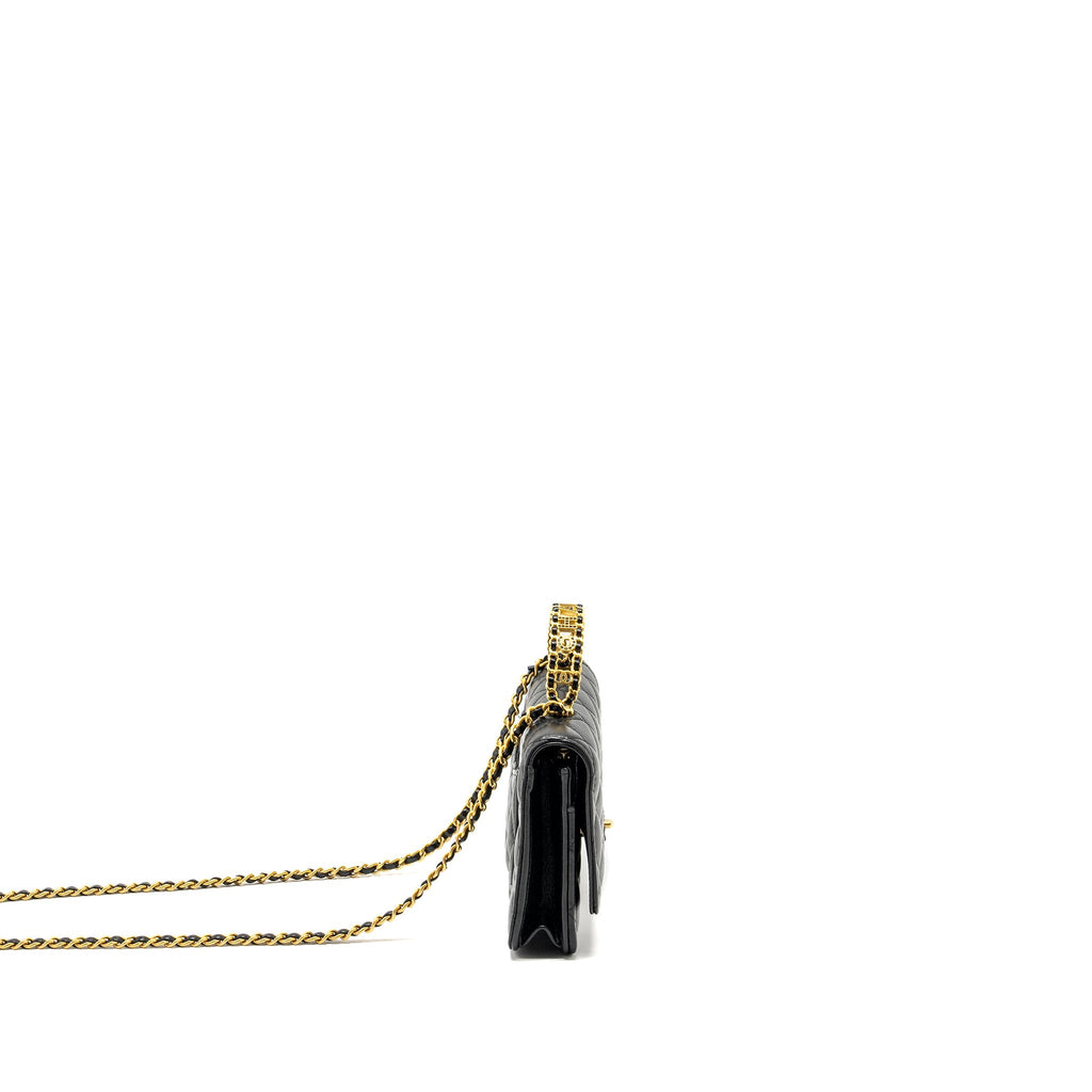 Chanel Letter Logo Top Handle Wallet On Chain Lambskin Black  (Microchip)