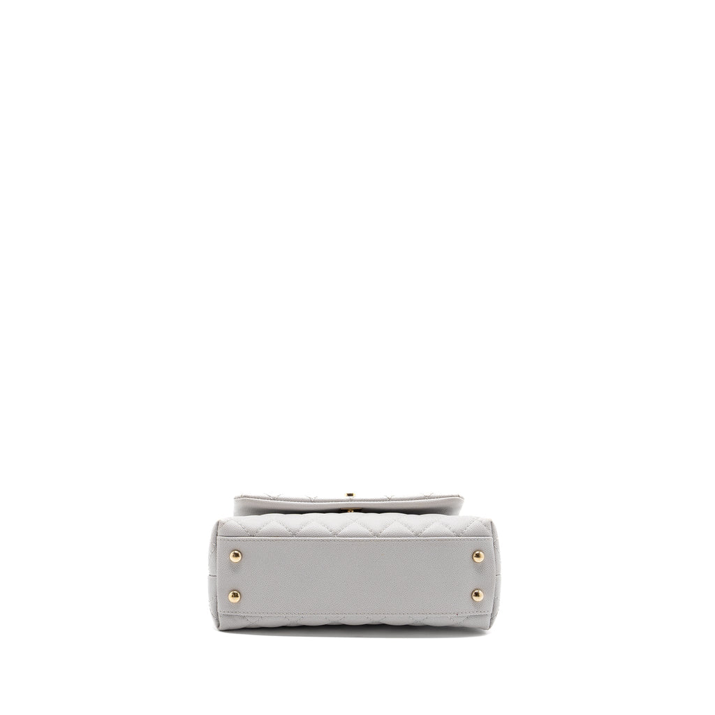 Chanel small coco handle caviar light grey L