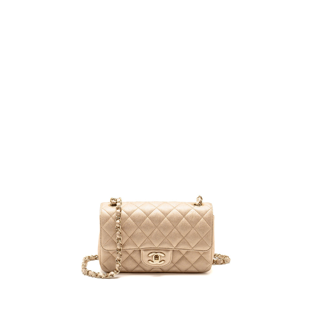Chanel Mini Rectangular flap bag lambskin metallic gold L