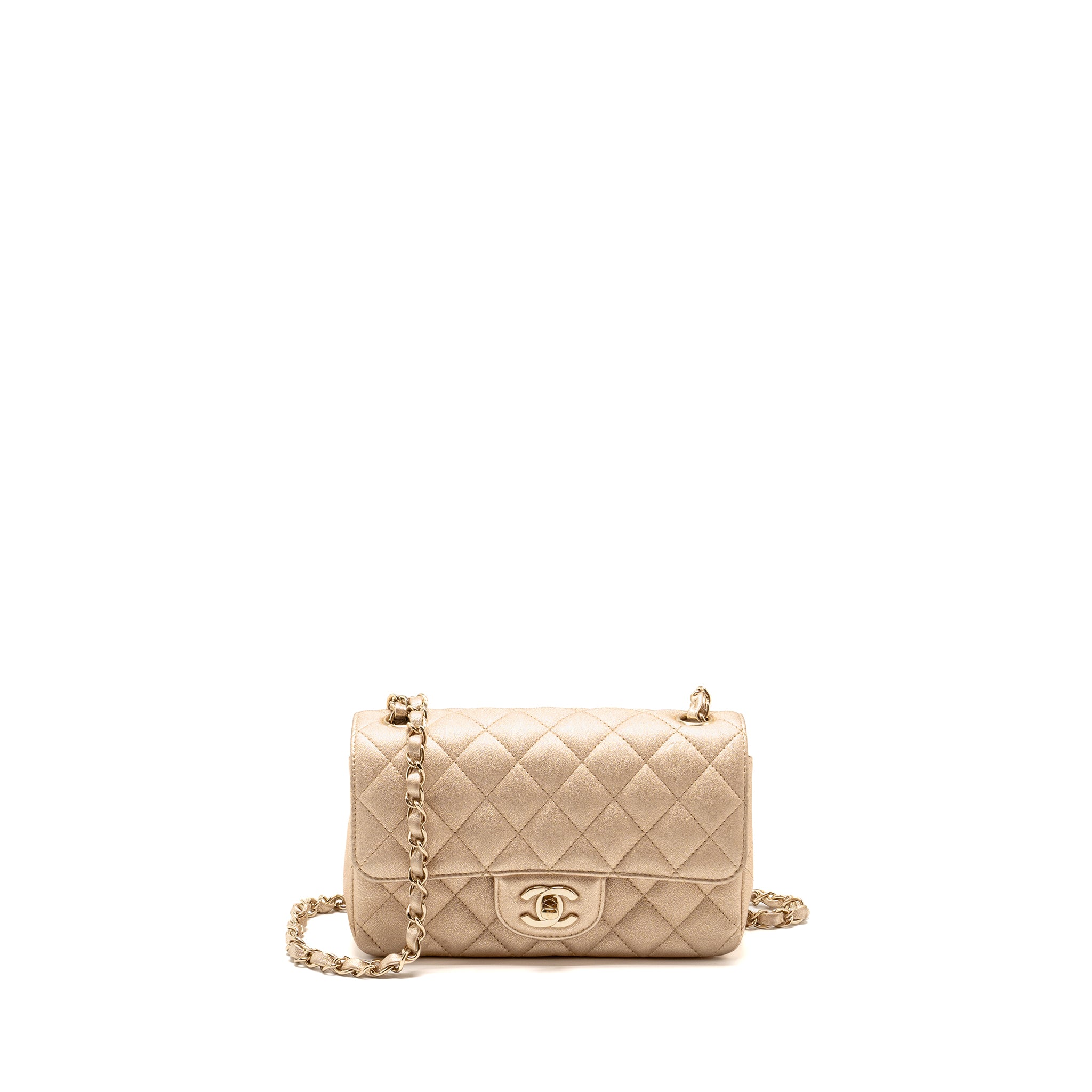 Chanel Mini Rectangular flap bag lambskin metallic gold L