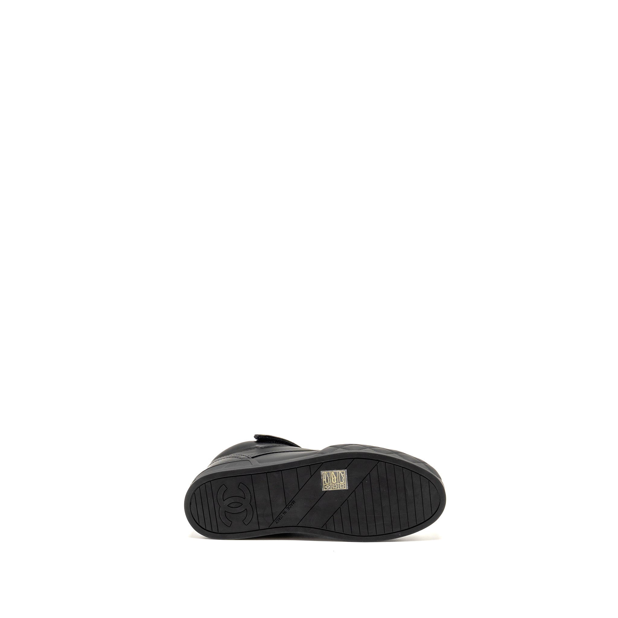 Chanel Size 37.5 23A Letter Logo Sneakers Lambskin Black L