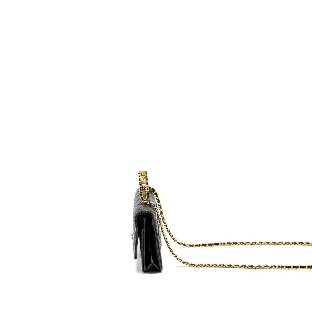 Chanel Letter Logo Top Handle Wallet On Chain Lambskin Black  (Microchip)