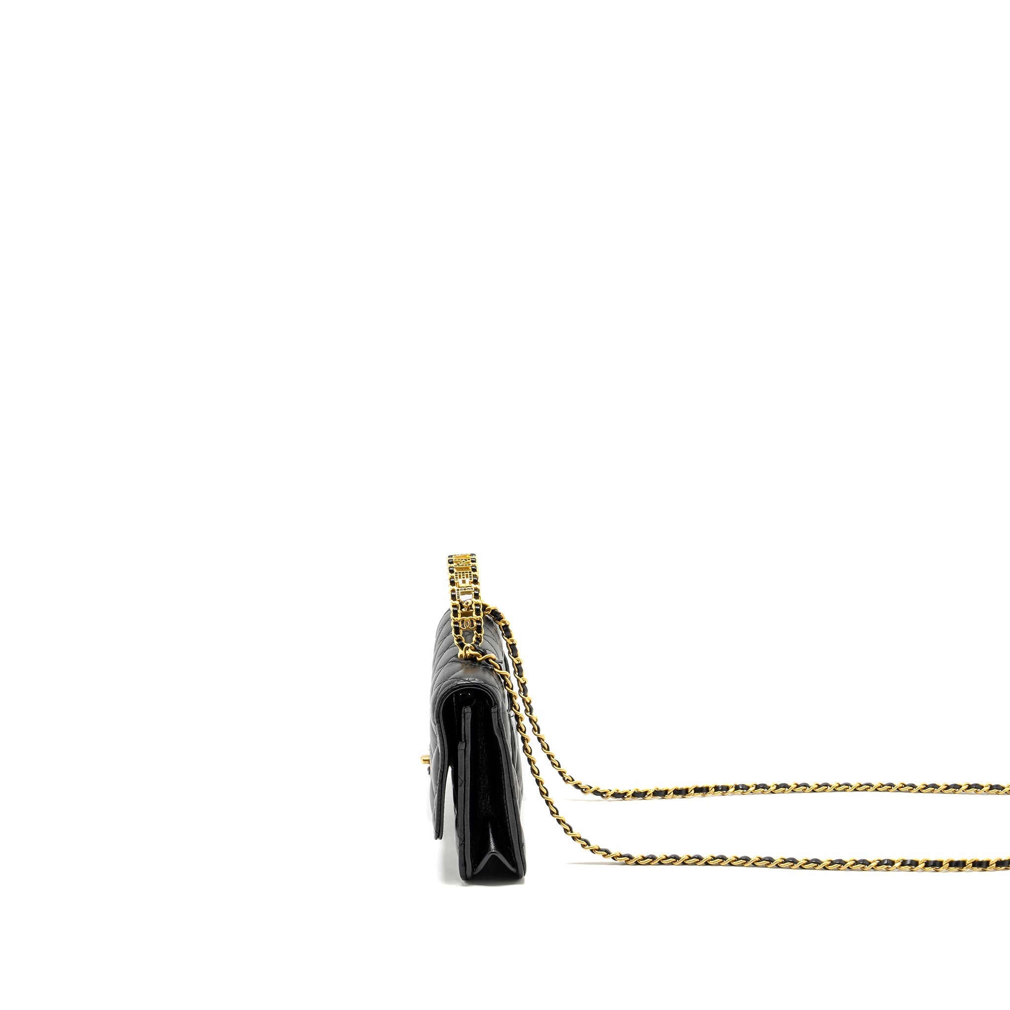 Chanel Letter Logo Top Handle Wallet On Chain Lambskin Black  (Microchip)
