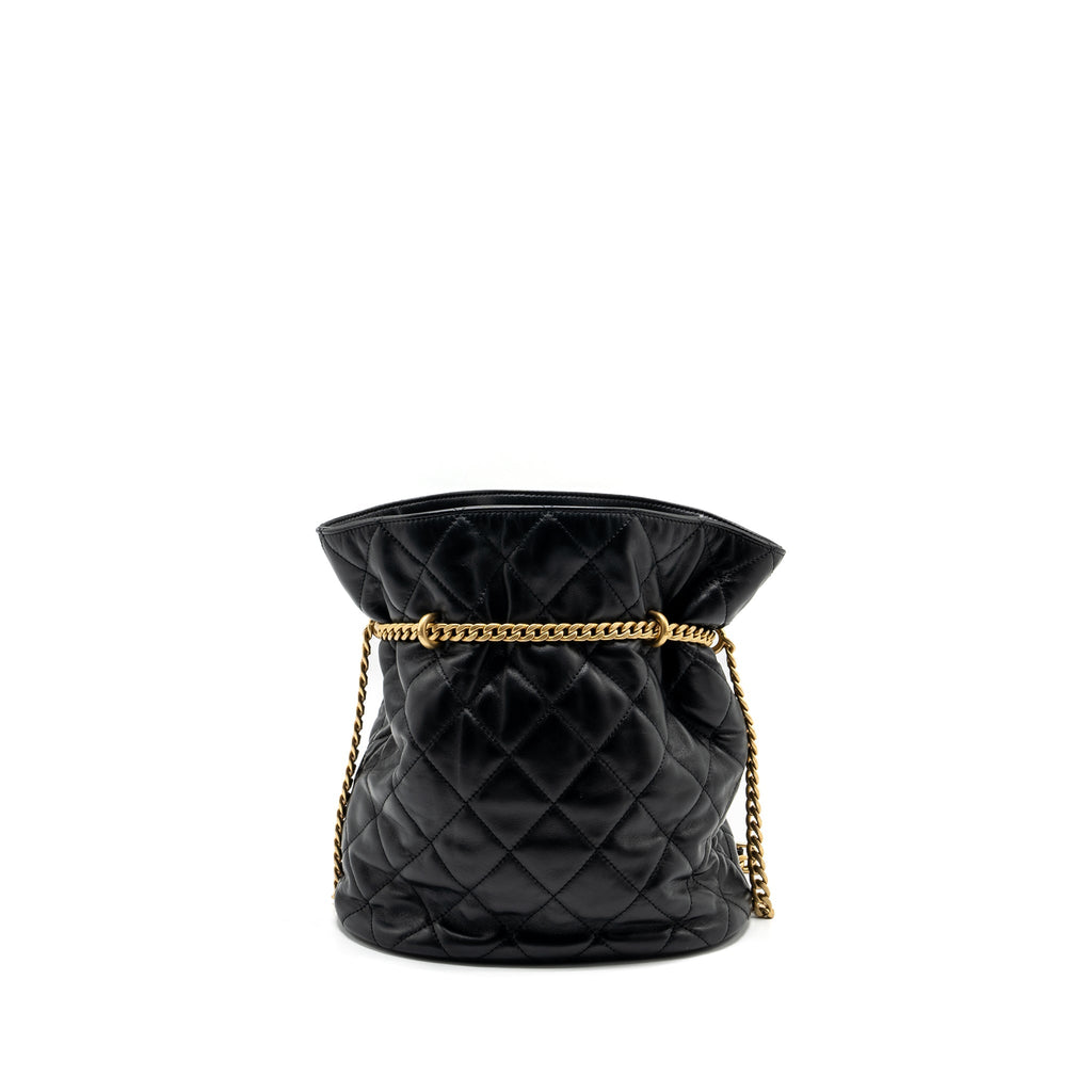Chanel 22p Drawstring Bucket Bag Lambskin Black  (Microchip)