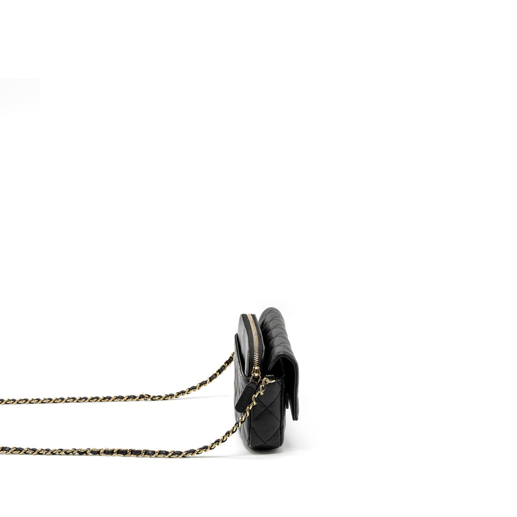Chanel Double Pocket Wallet on Chain Caviar Black L (Microchip)