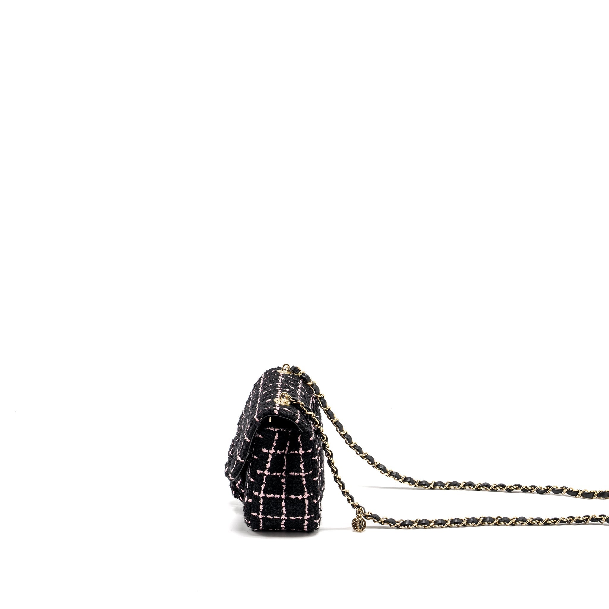 Chanel 23K Flower Bomb Mini Rectangular Flap Bag Tweed Black/Pink L (Microchip)