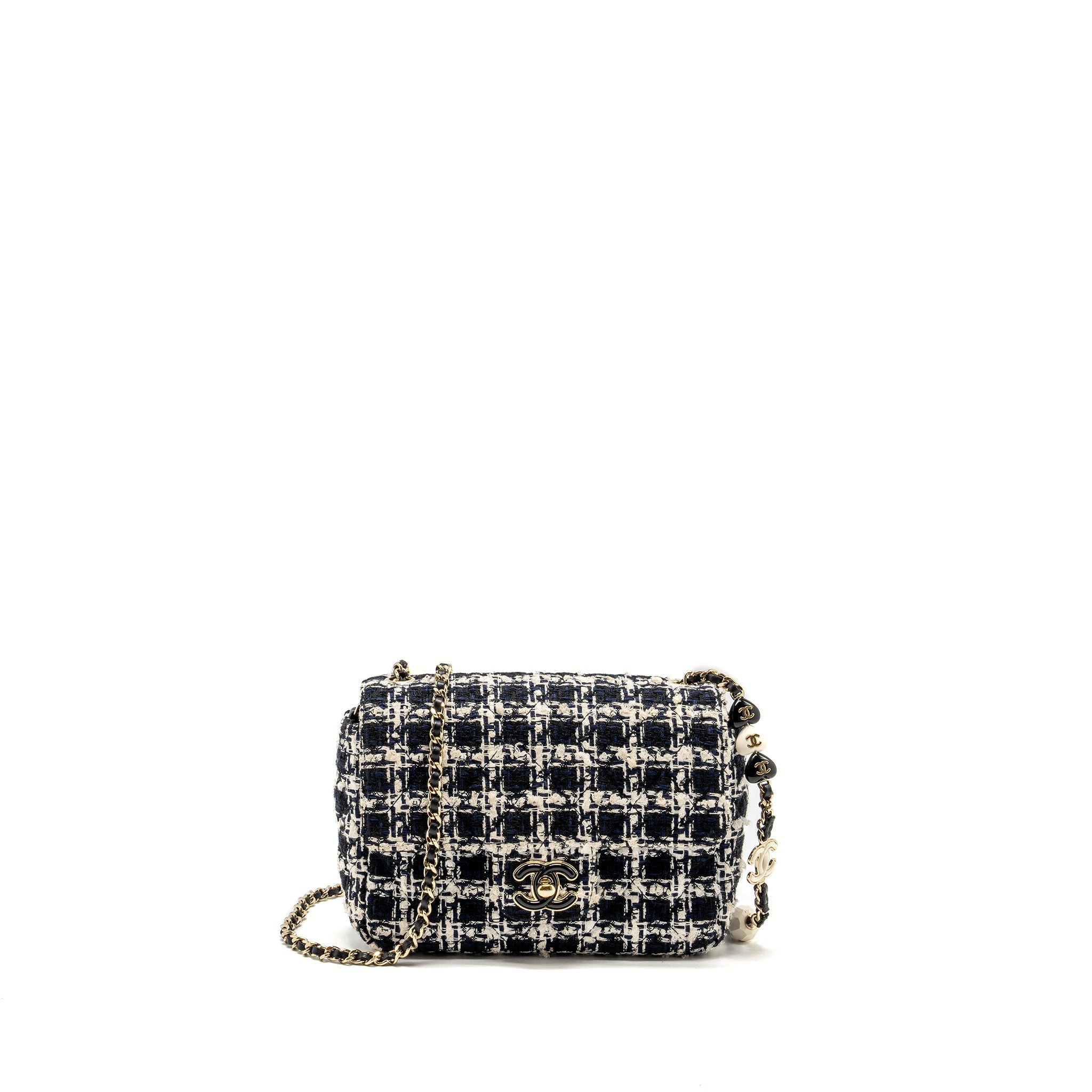 Chanel Mini Flap Bag with Detailed Chain Tweed Black/White L (Microchip)