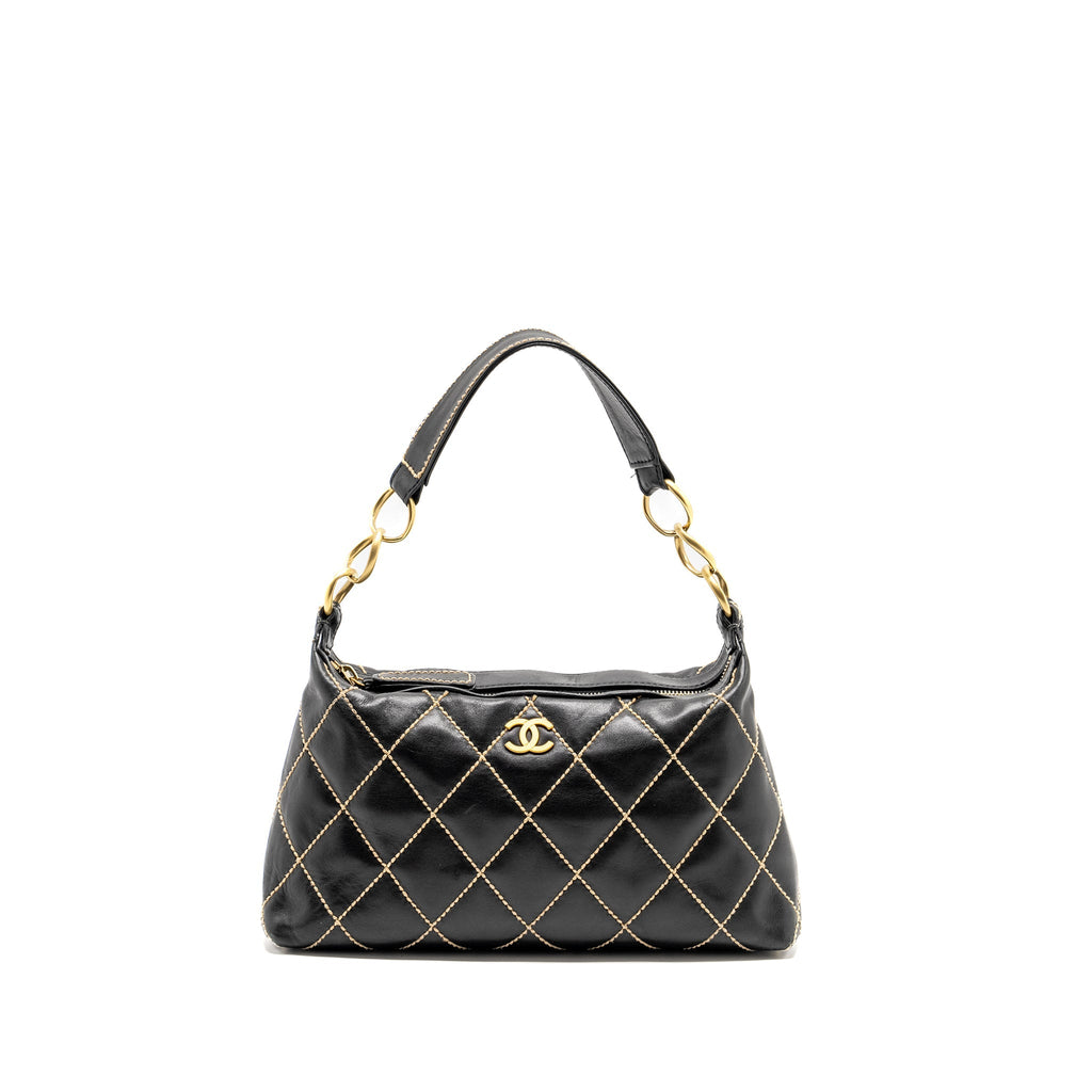 CHANEL Vintage Wild Stitch Shoulder Bag Calfskin Black