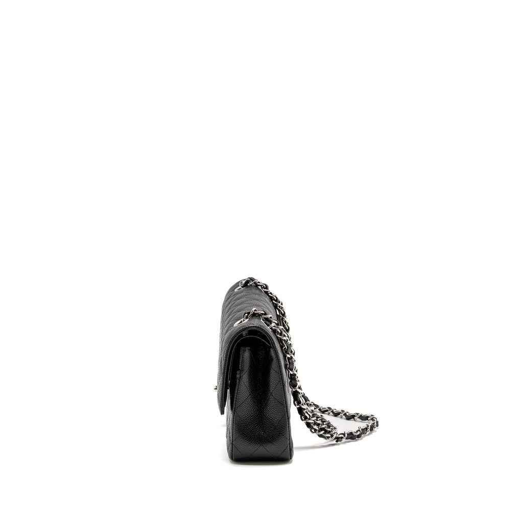 CHANEL Medium Classic Double Flap Bag Caviar Black  (Microchip)