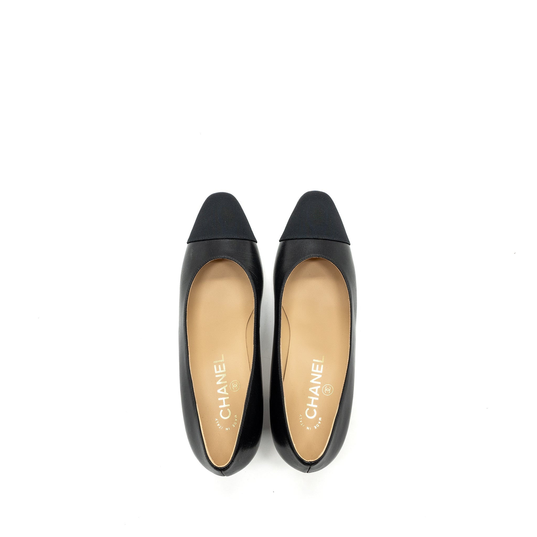 Chanel Size 36.5 Heels Leather/ Fabric Black