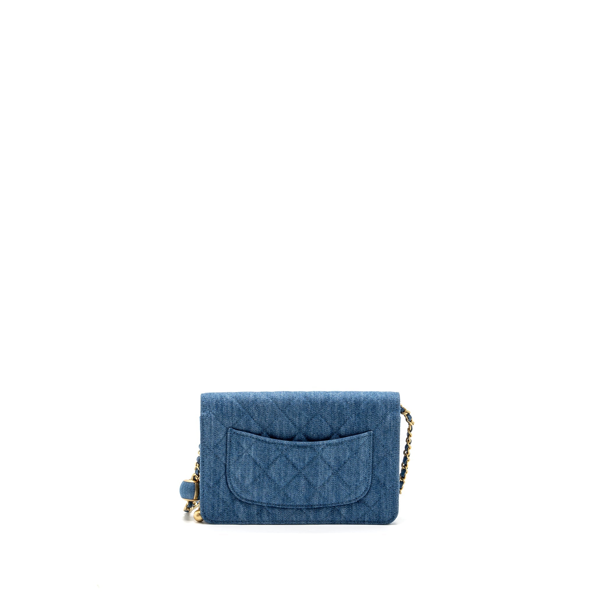 Chanel pearl crush wallet on chain denim blue  (microchip)