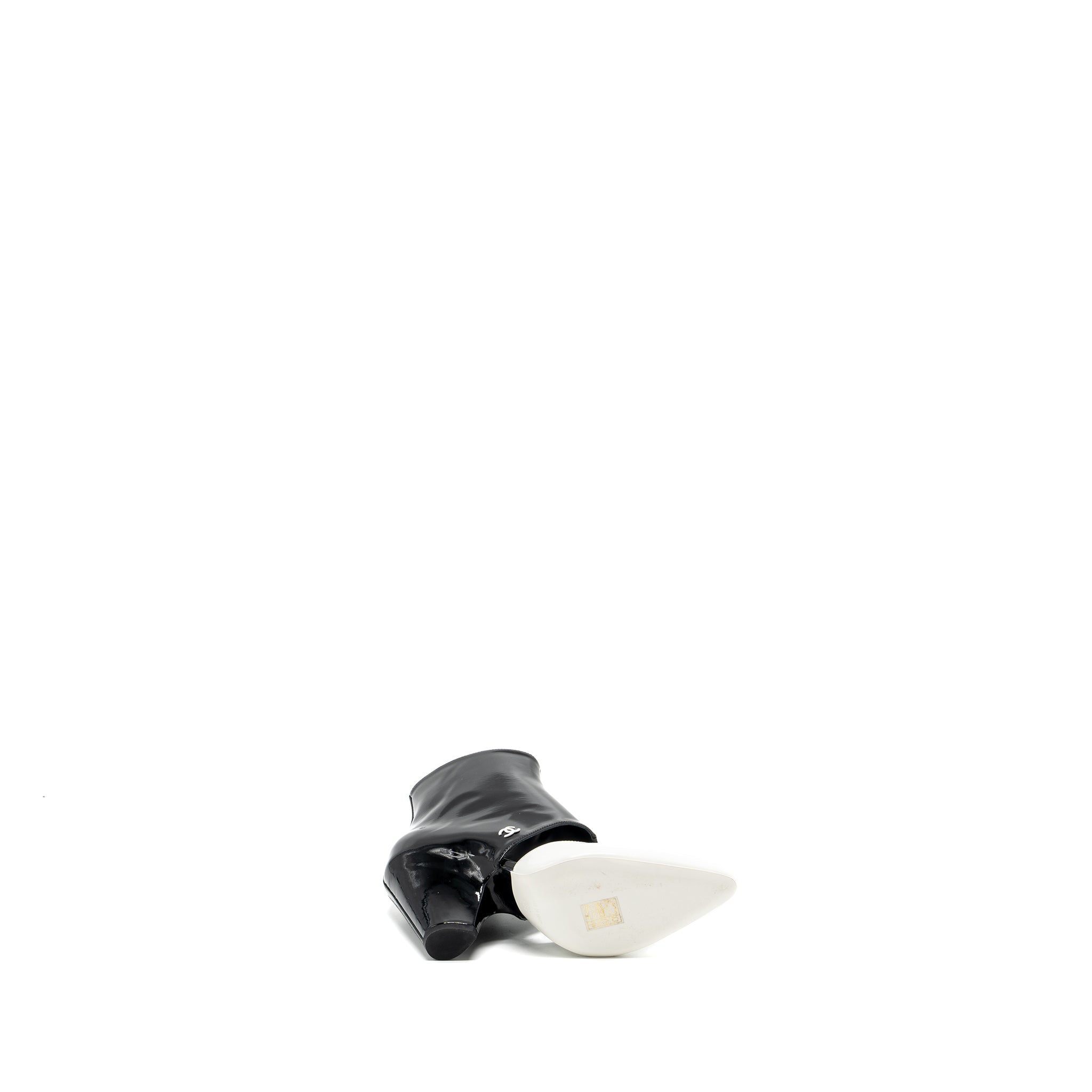 Chanel size 36 ankle boots patent black / white