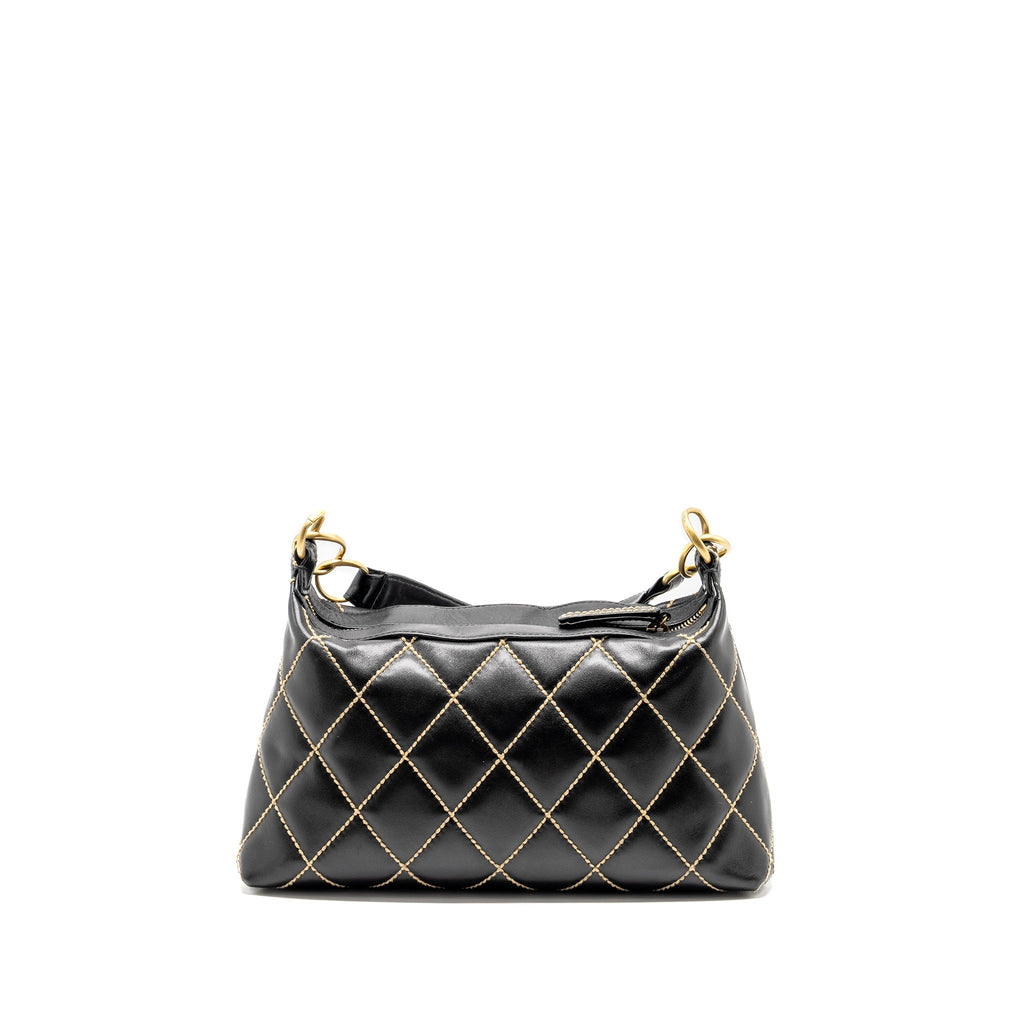 CHANEL Vintage Wild Stitch Shoulder Bag Calfskin Black