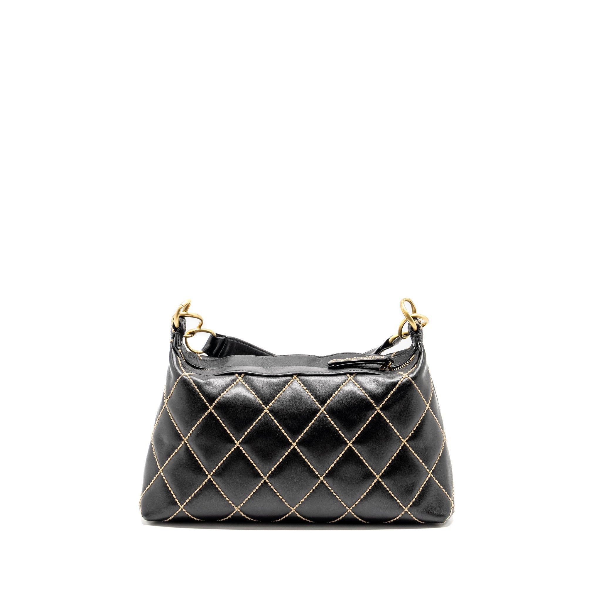 CHANEL Vintage Wild Stitch Shoulder Bag Calfskin Black