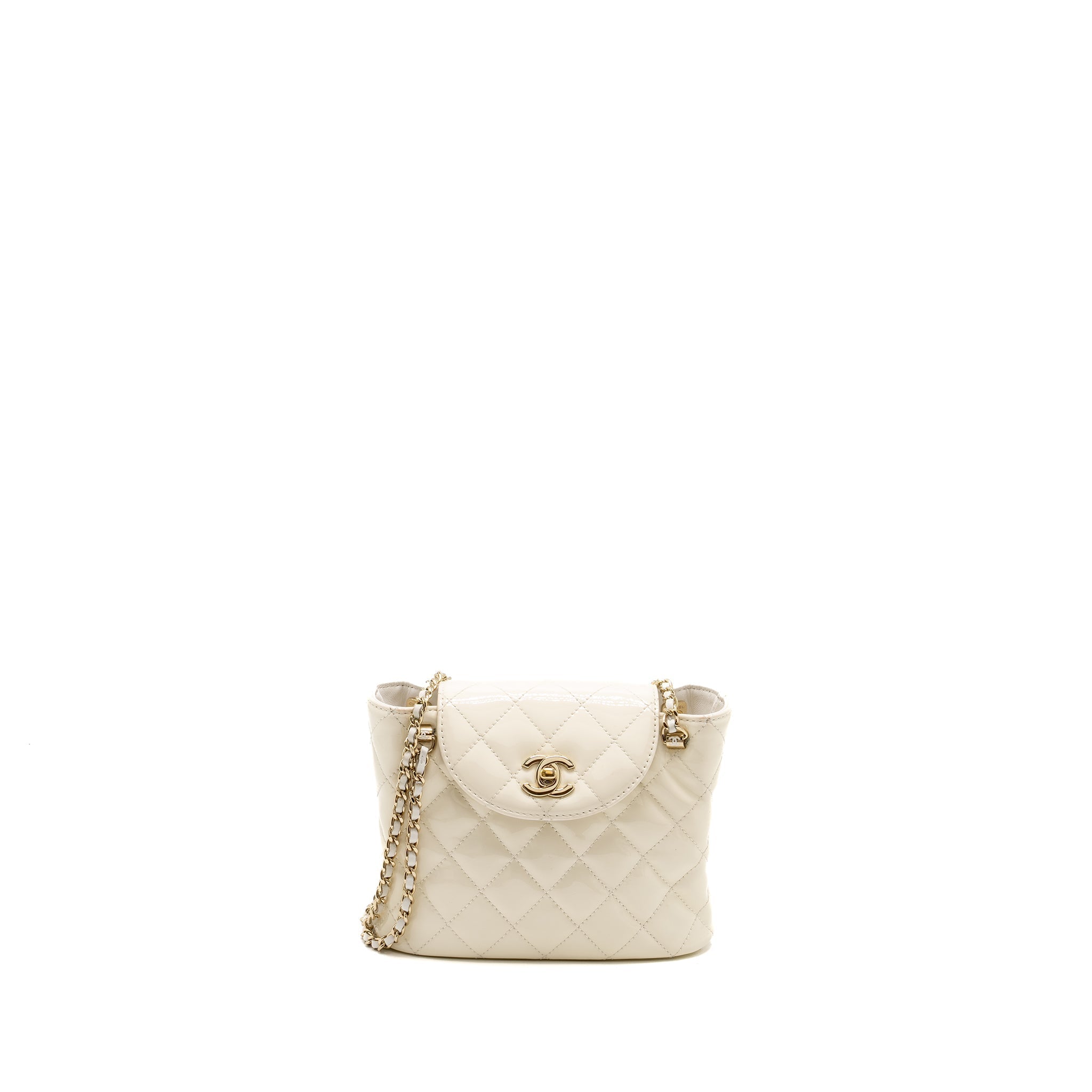 CHANEL Seasonal Square Flap Bag With Chain Patent White L (Microchip)