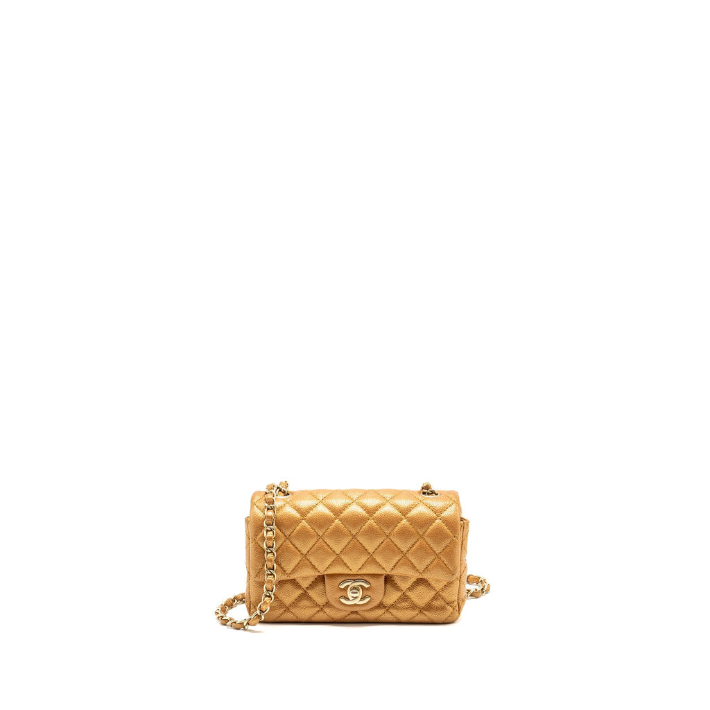 Chanel Mini Rectangular Flap Bag Calfskin Iridescent Dark Gold