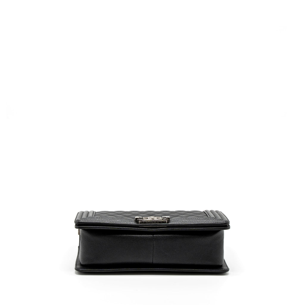 Chanel Medium Boy Bag Grained Calfskin Black Ruthenium Hardware