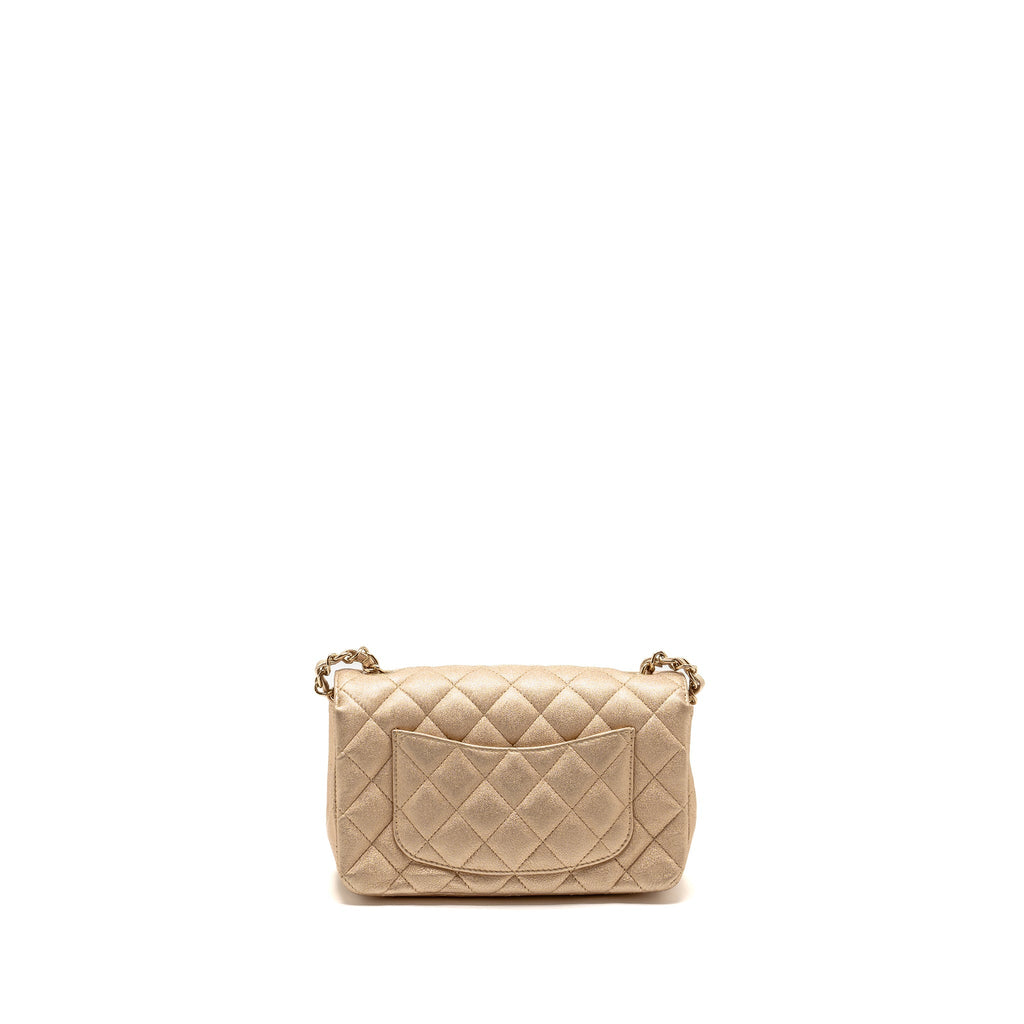 Chanel Mini Rectangular flap bag lambskin metallic gold L