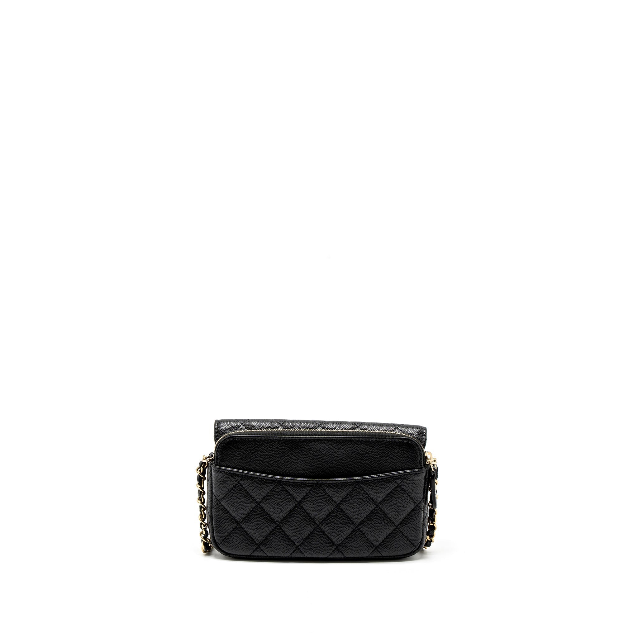 Chanel Double Pocket Wallet on Chain Caviar Black L (Microchip)