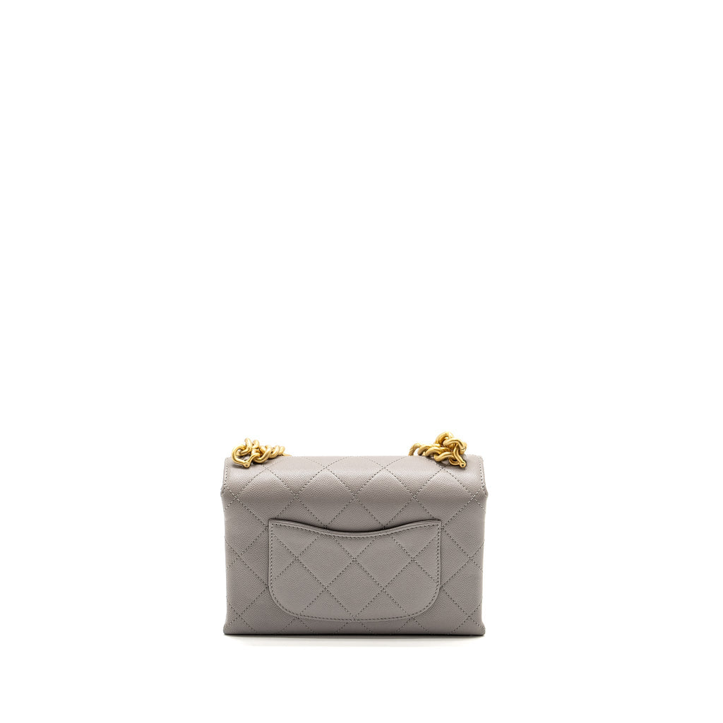 Chanel Mini Quilted Flap Bag With Chain Handle Caviar Grey  (microchip)