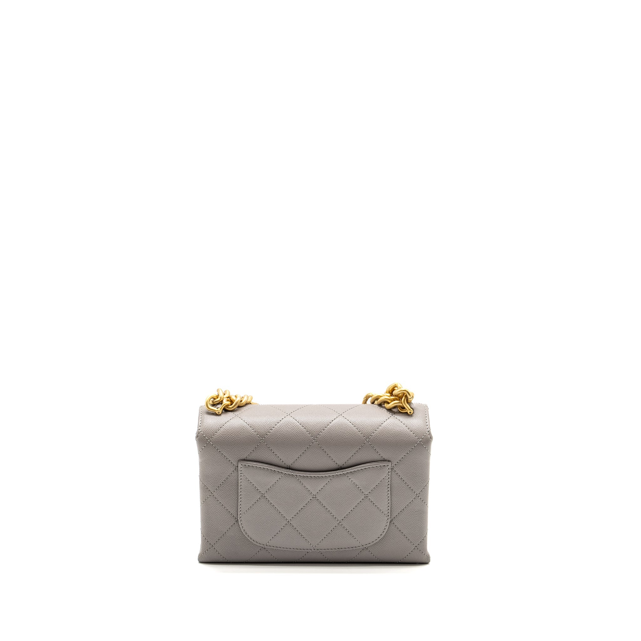 Chanel Mini Quilted Flap Bag With Chain Handle Caviar Grey  (microchip)
