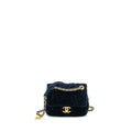 Chanel Camellia Embossed Mini Square Flap Bag Velvet Navy  (microchip)