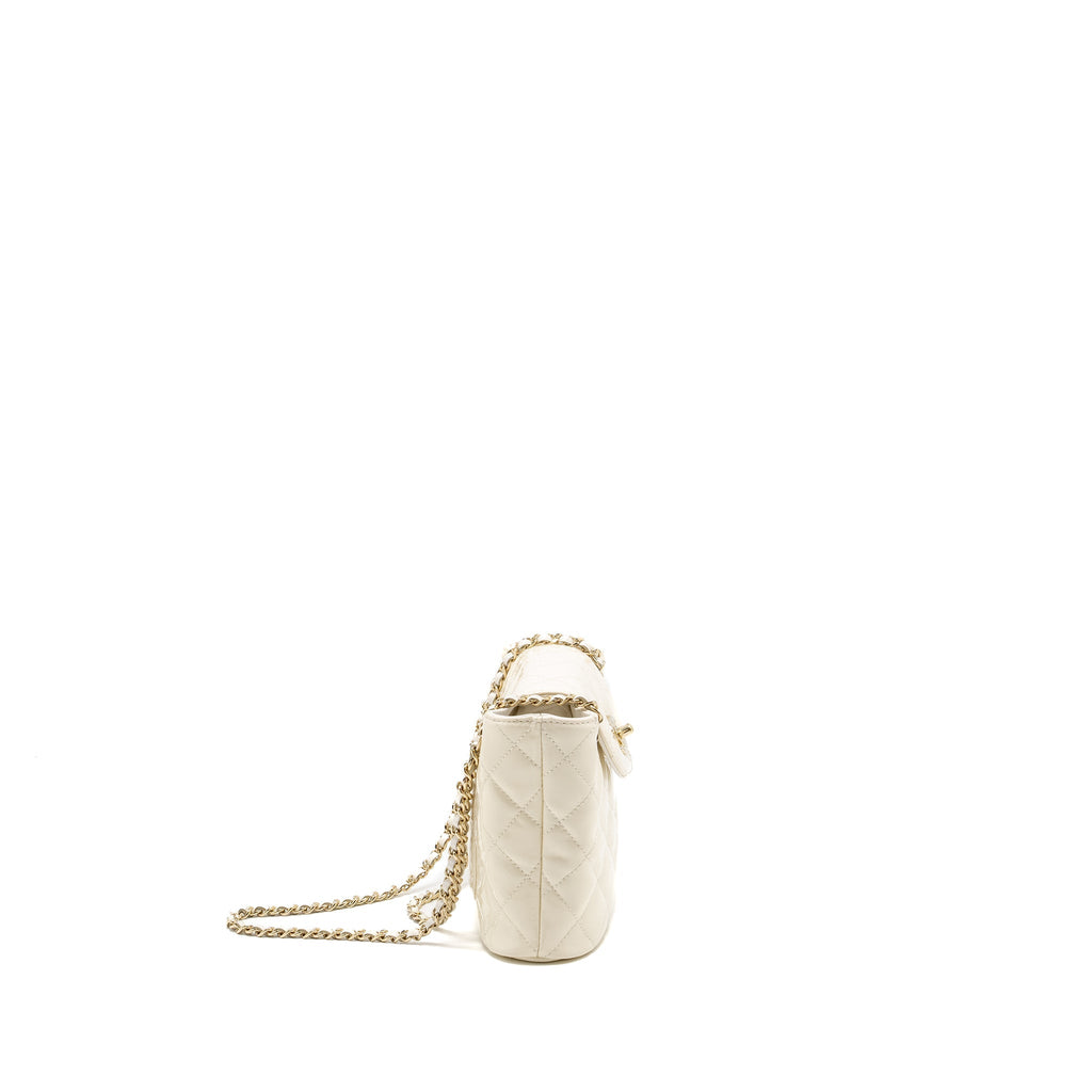 CHANEL Seasonal Square Flap Bag With Chain Patent White L (Microchip)