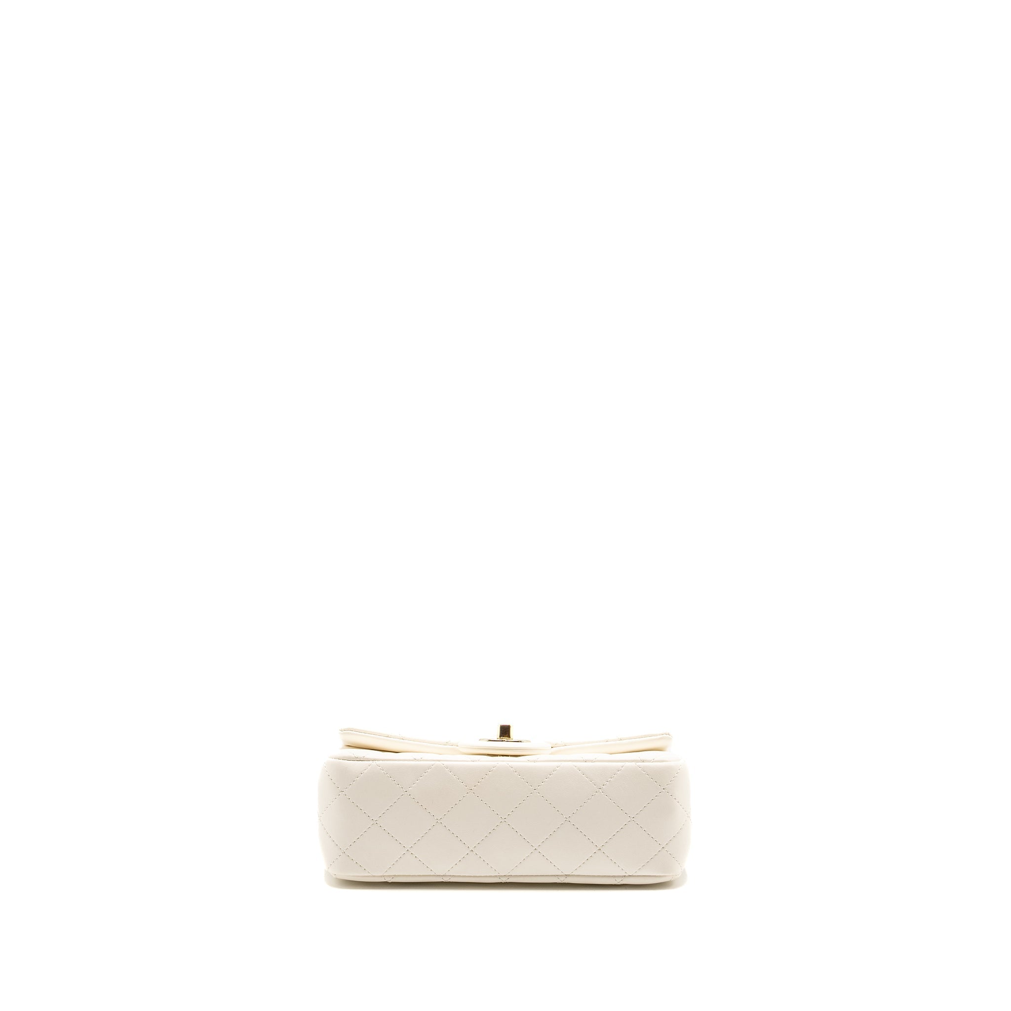 Chanel 23C Pearl Crush Mini Rectangular Flap Bag Lambskin White L (Microchip)