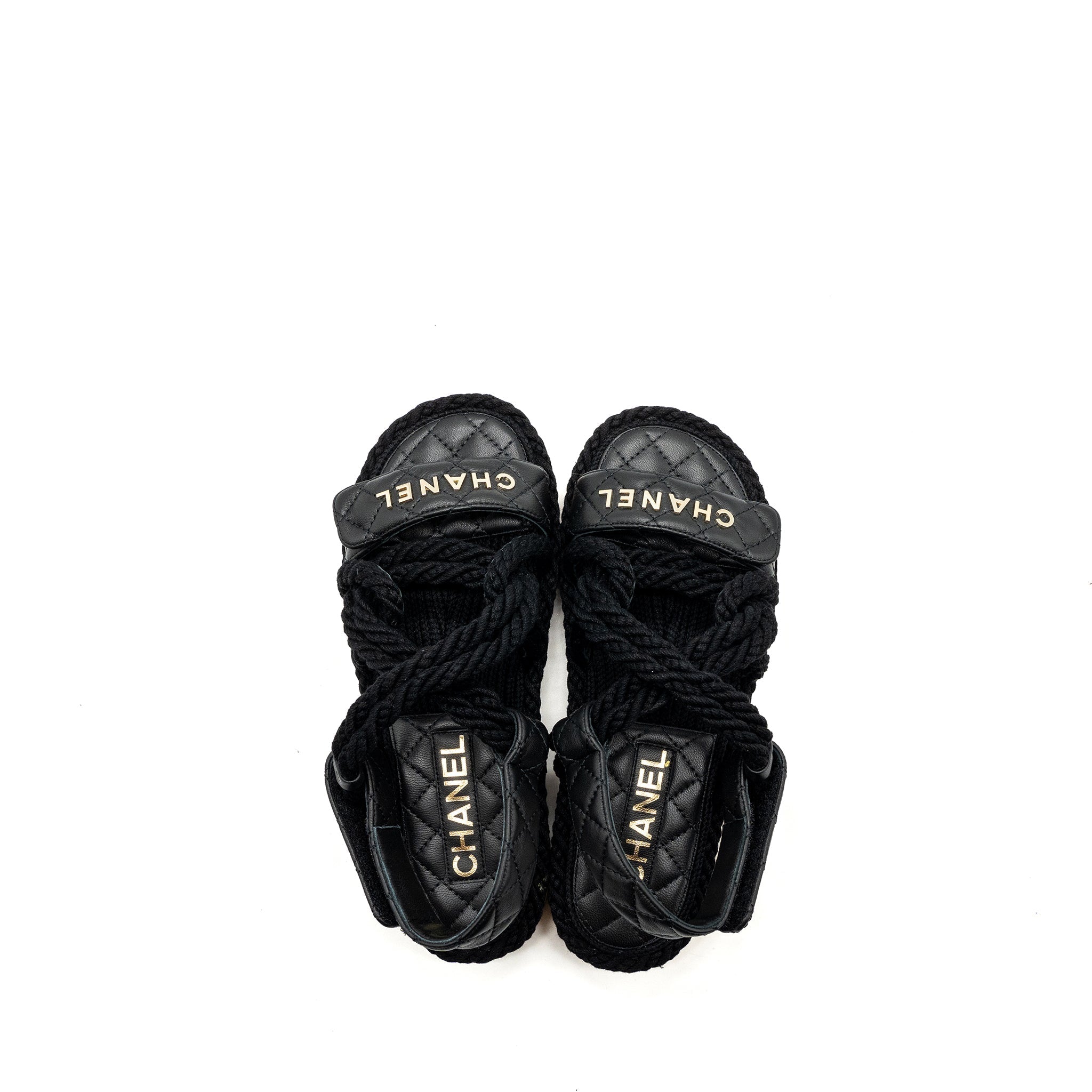 Chanel 21s Size 35 Quilted Letter Sandals Black