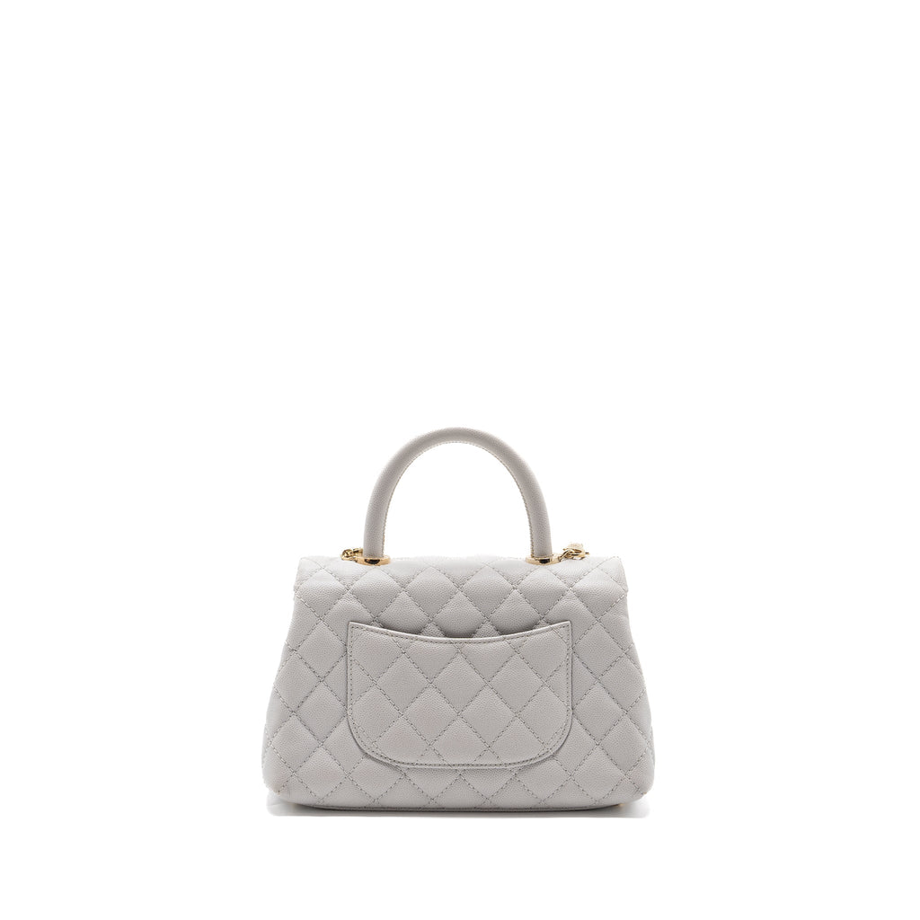 Chanel small coco handle caviar light grey L