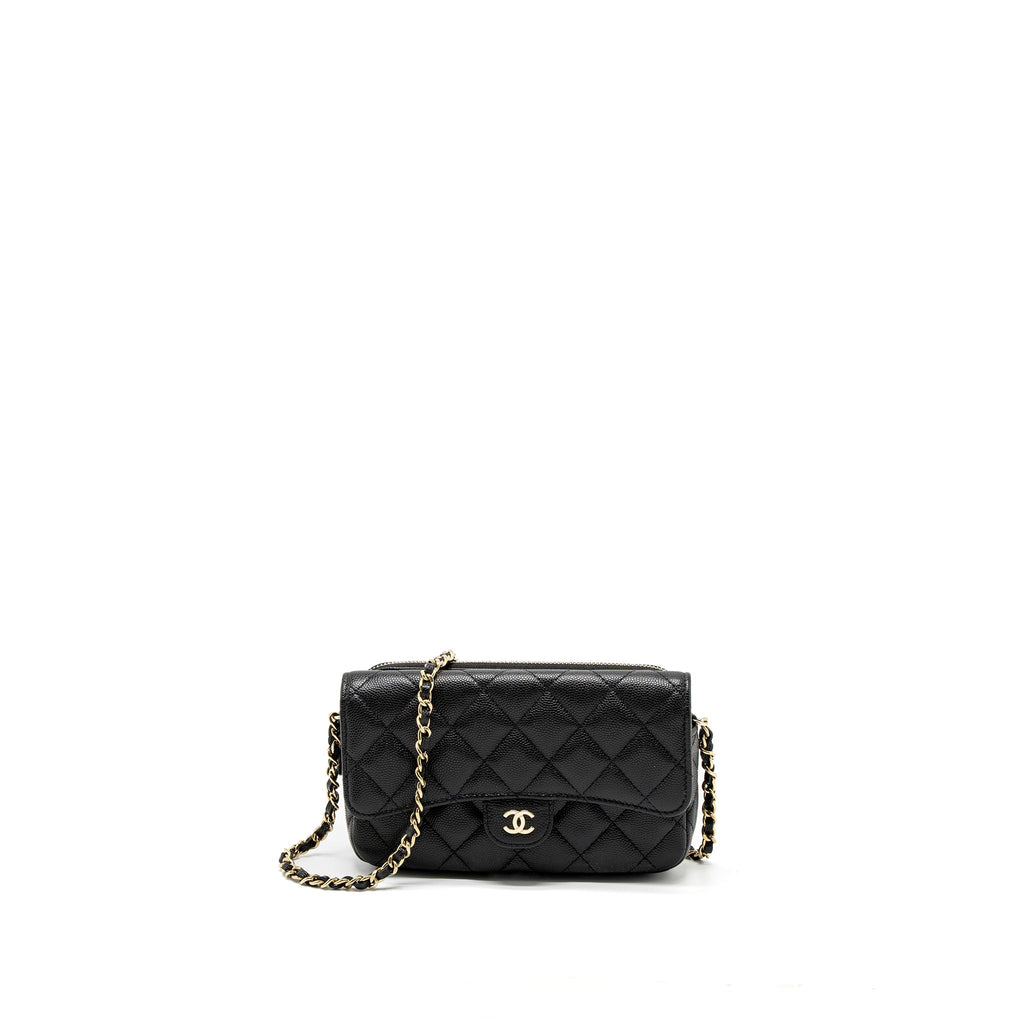 Chanel Double Pocket Wallet on Chain Caviar Black L (Microchip)