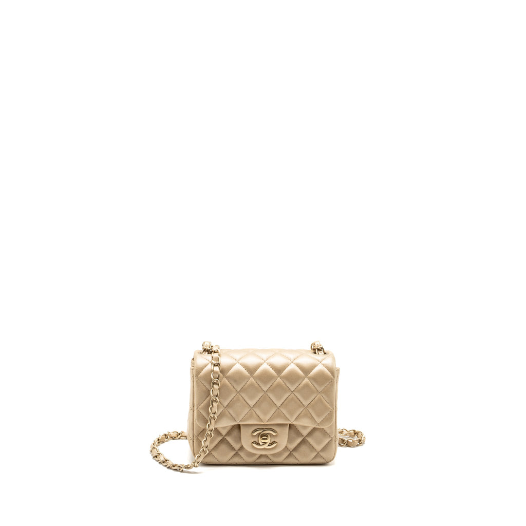 Chanel mini square flap bag lambskin gold