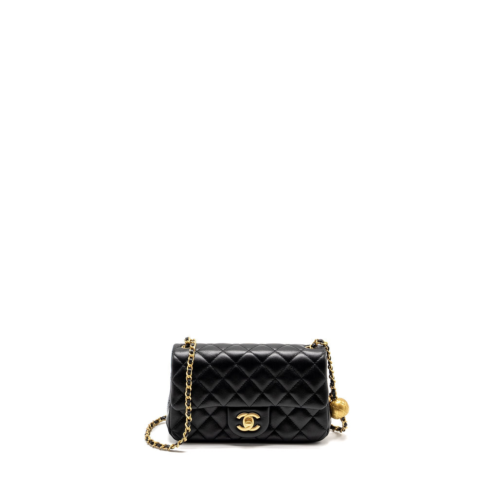 Chanel 24k Pearl Crush Mini Rectangular Flap Bag Shiny Lambskin Black  (microchip)