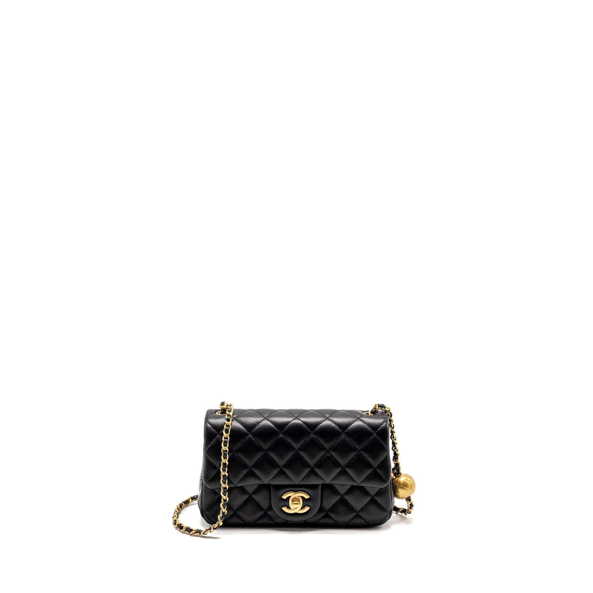 Chanel 24k Pearl Crush Mini Rectangular Flap Bag Shiny Lambskin Black  (microchip)