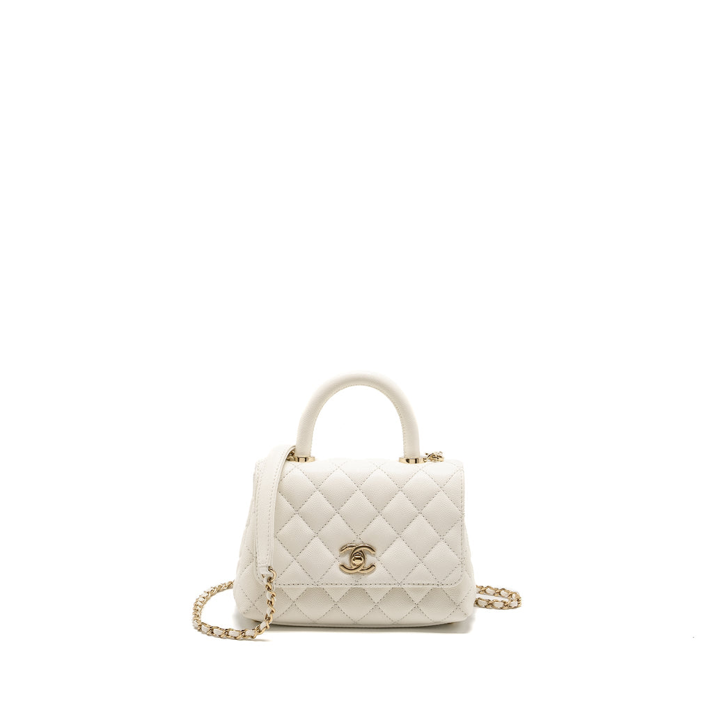 Chanel Mini Coco Handle Caviar White L (Microchip)