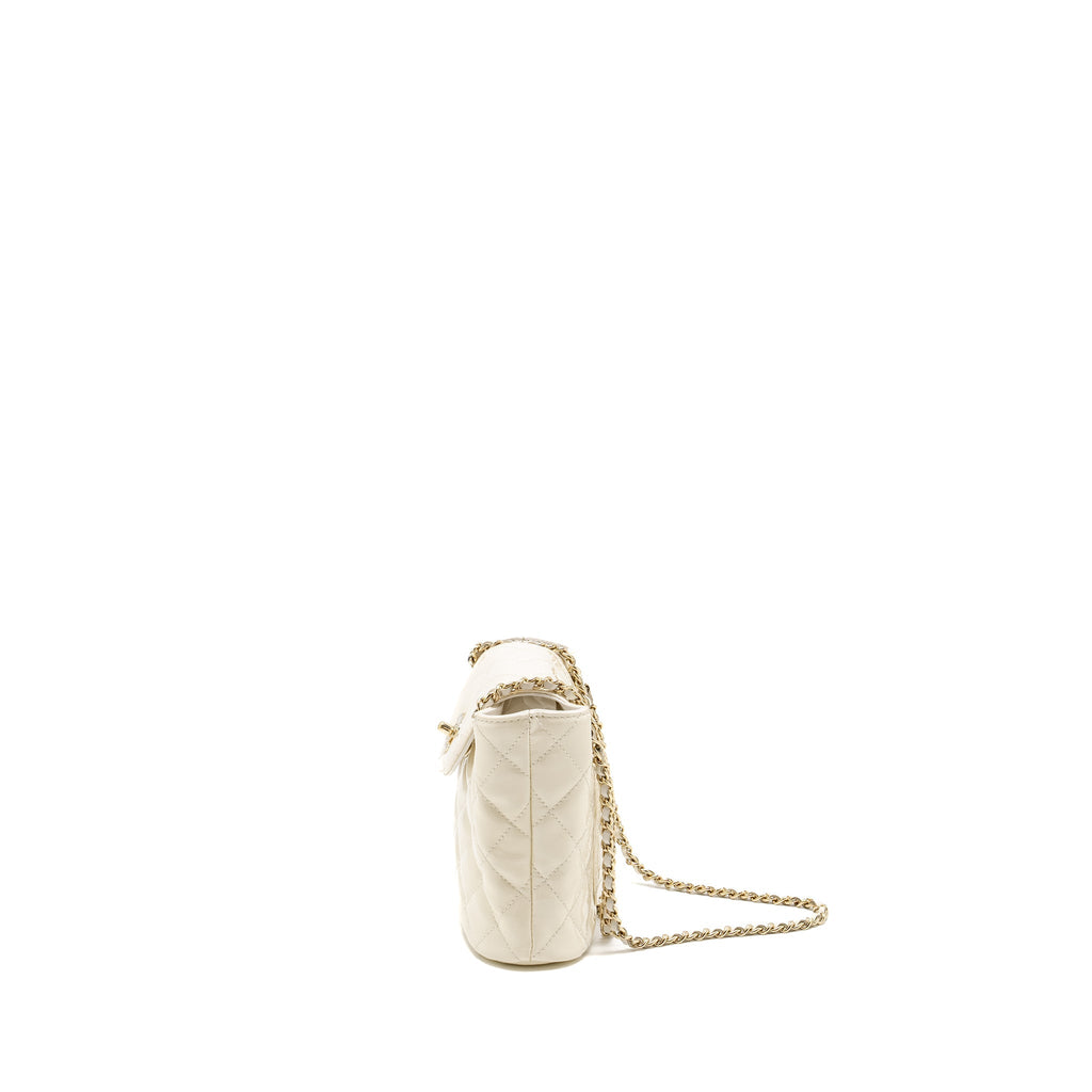CHANEL Seasonal Square Flap Bag With Chain Patent White L (Microchip)