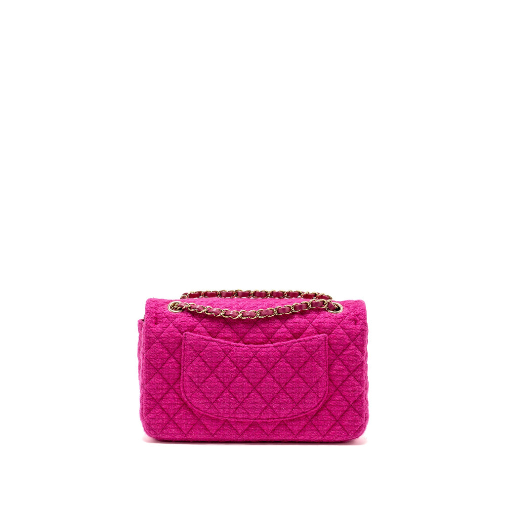 Chanel Medium Classic Double Flap Bag Tweed Pink L (Microchip)