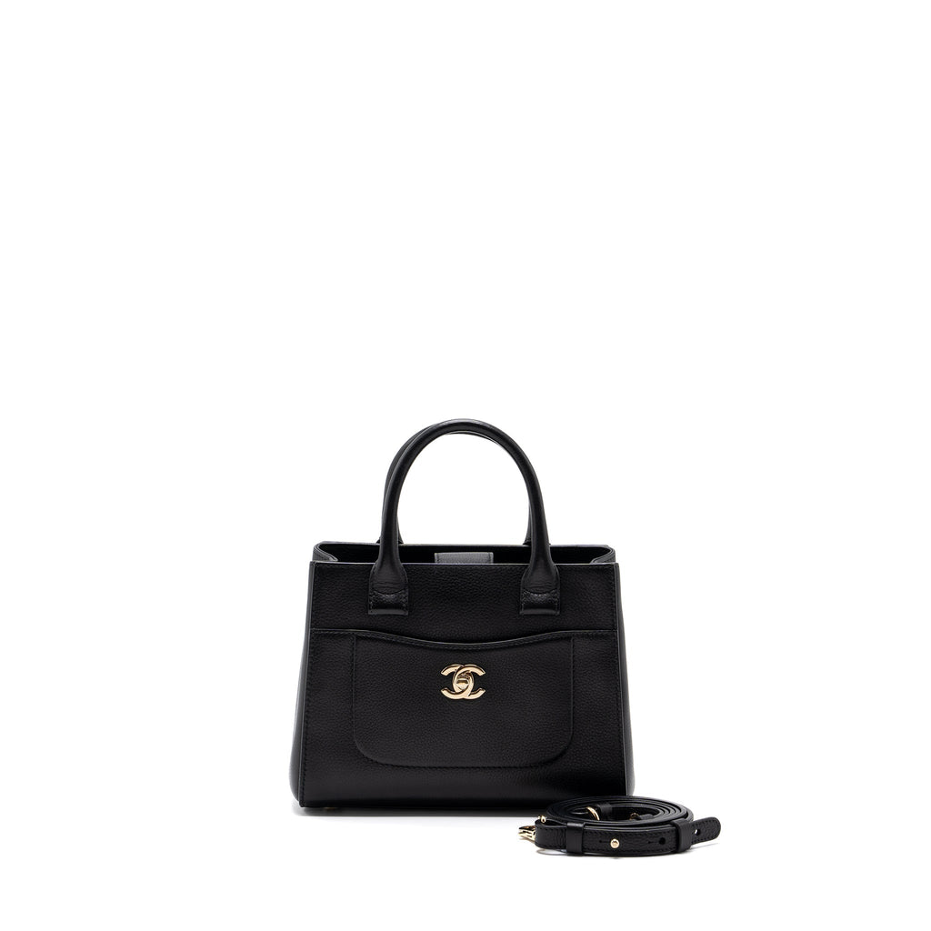 Chanel top handle small tote bag grained calfskin black L