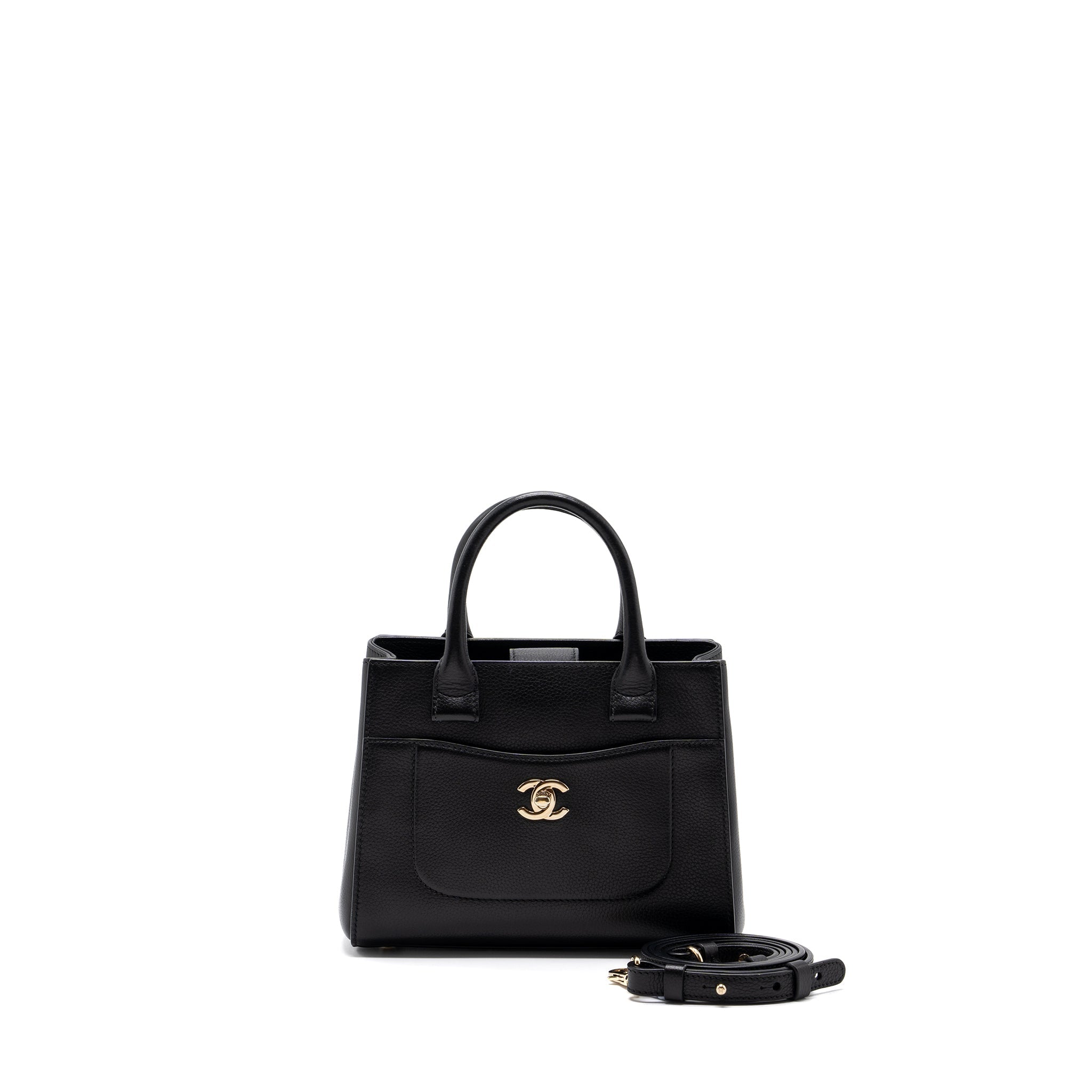 Chanel top handle small tote bag grained calfskin black L