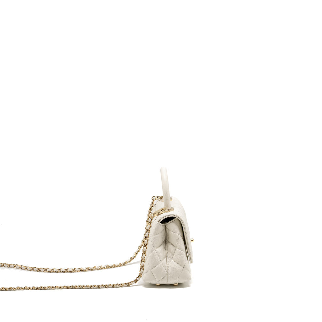 Chanel Mini Coco Handle Caviar White L (Microchip)