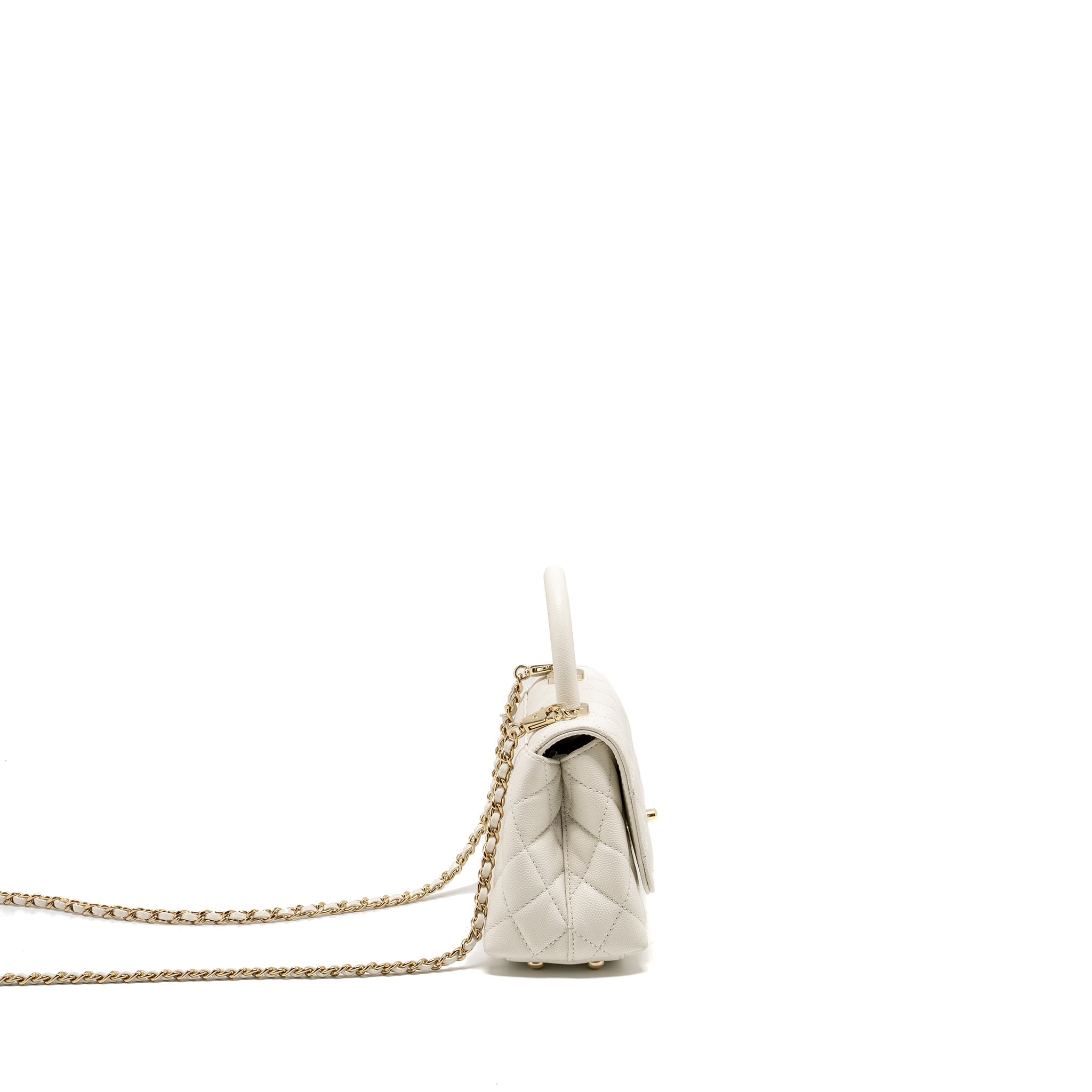 Chanel Mini Coco Handle Caviar White L (Microchip)