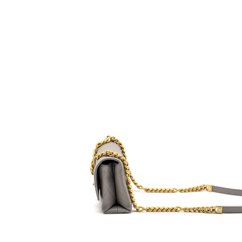 Chanel Mini Quilted Flap Bag With Chain Handle Caviar Grey  (microchip)