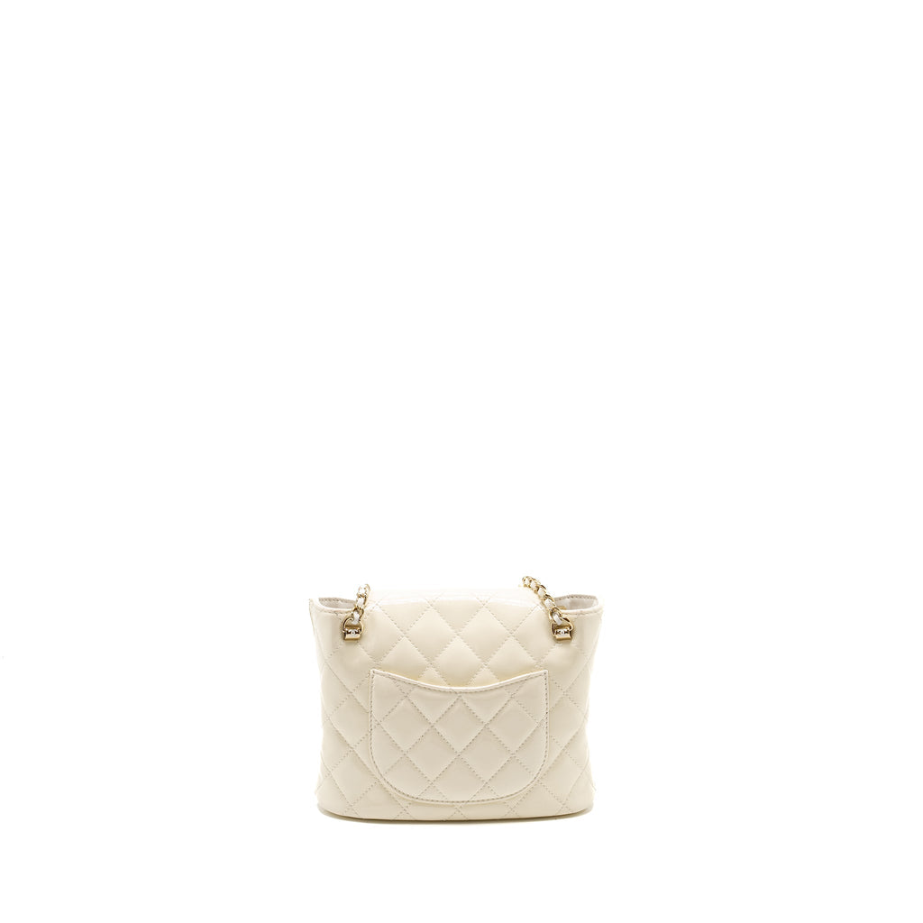 CHANEL Seasonal Square Flap Bag With Chain Patent White L (Microchip)