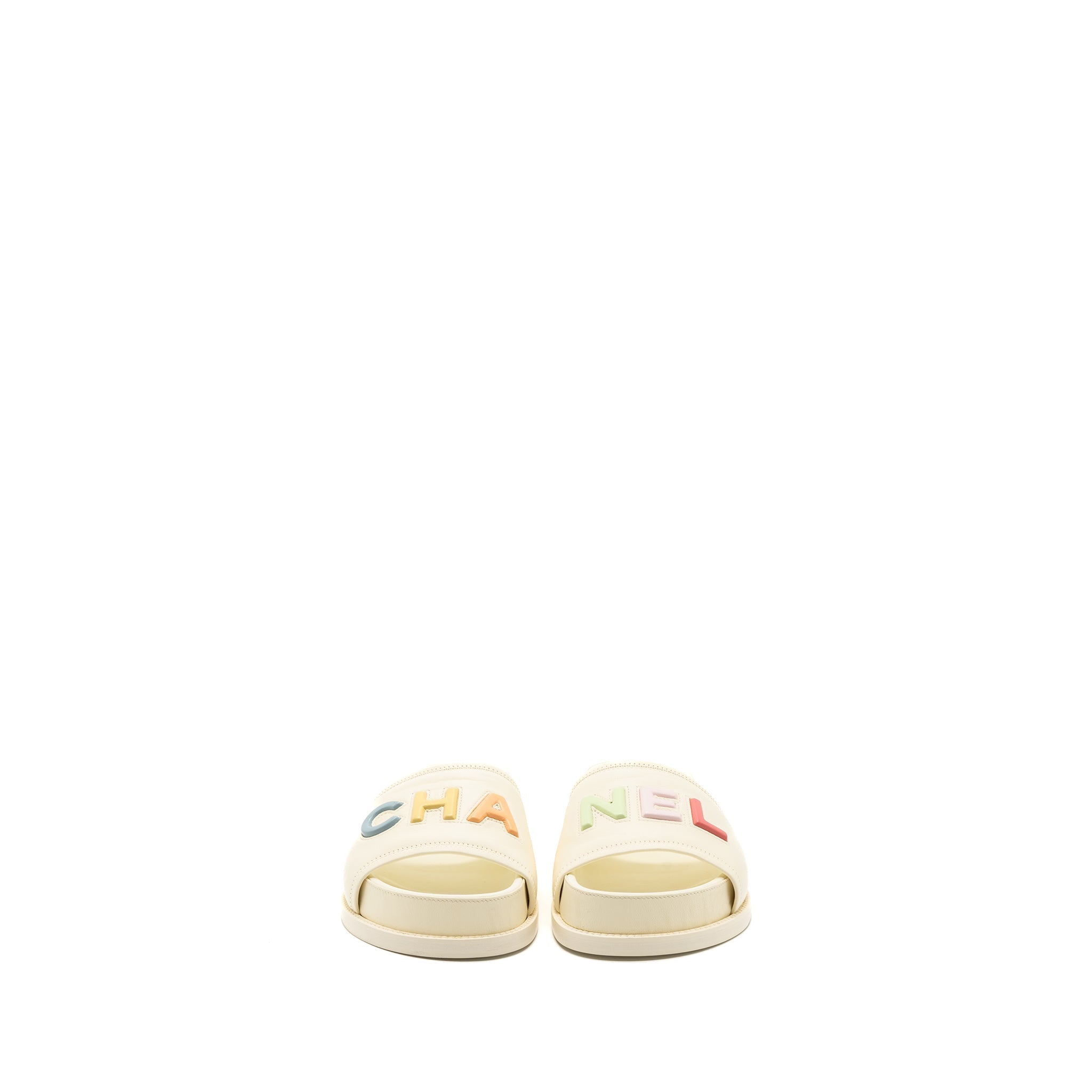 Chanel Size 38 Letter Sandal Leather White/Multicolour