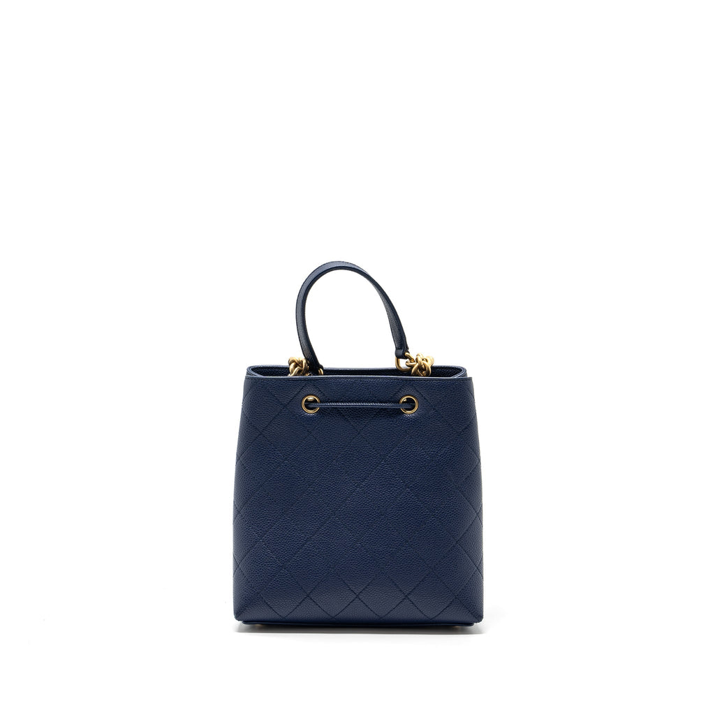 Chanel Top Handle Drawstring Bucket Bag Caviar Navy