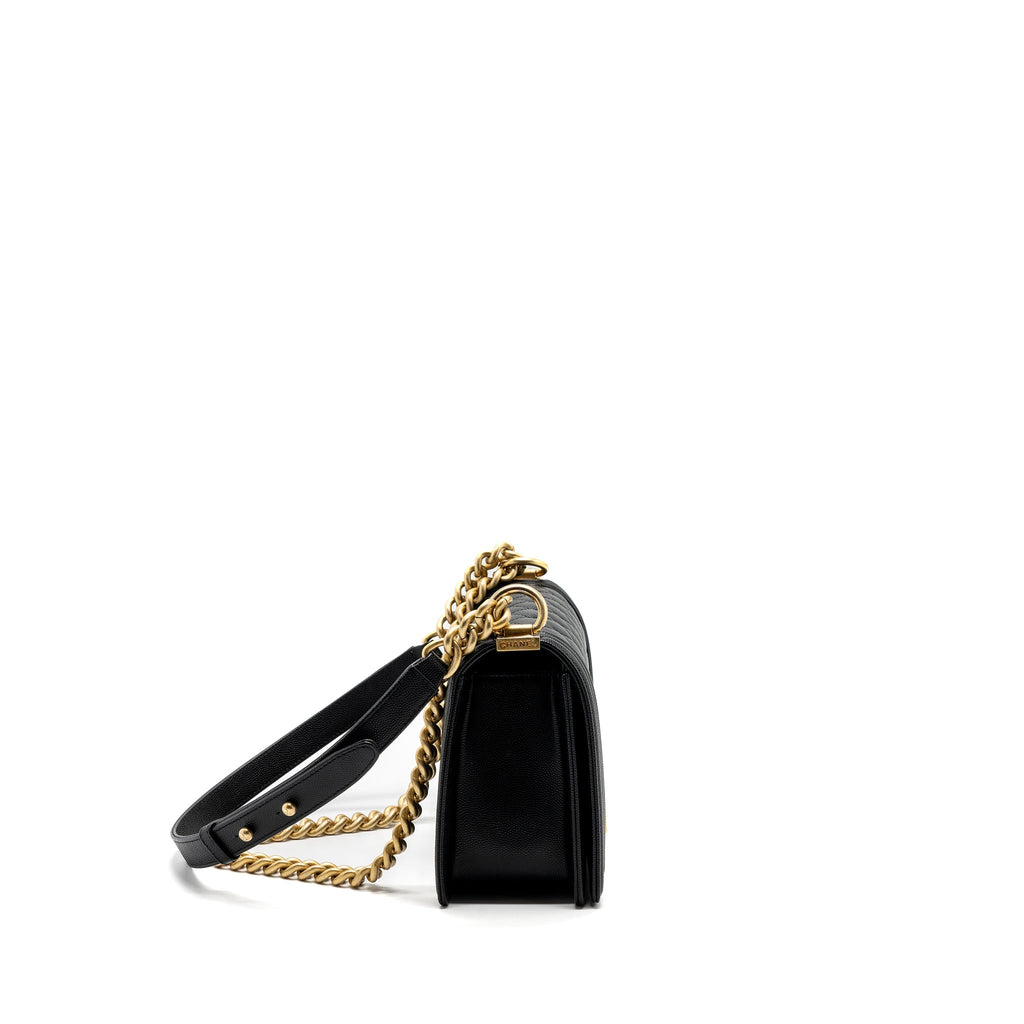Chanel medium boy bag caviar black brushed  (microchip )