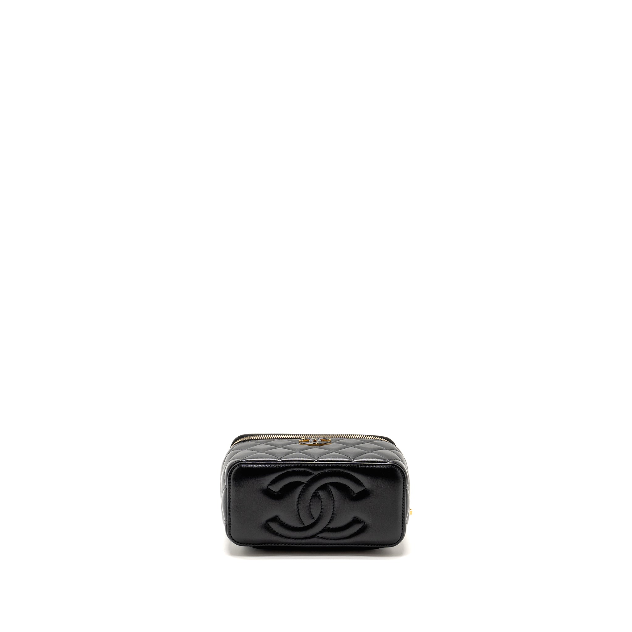 Chanel 24a Long Vanity Case With CC Logo Adjustable Chain Lambskin Black (microchip)