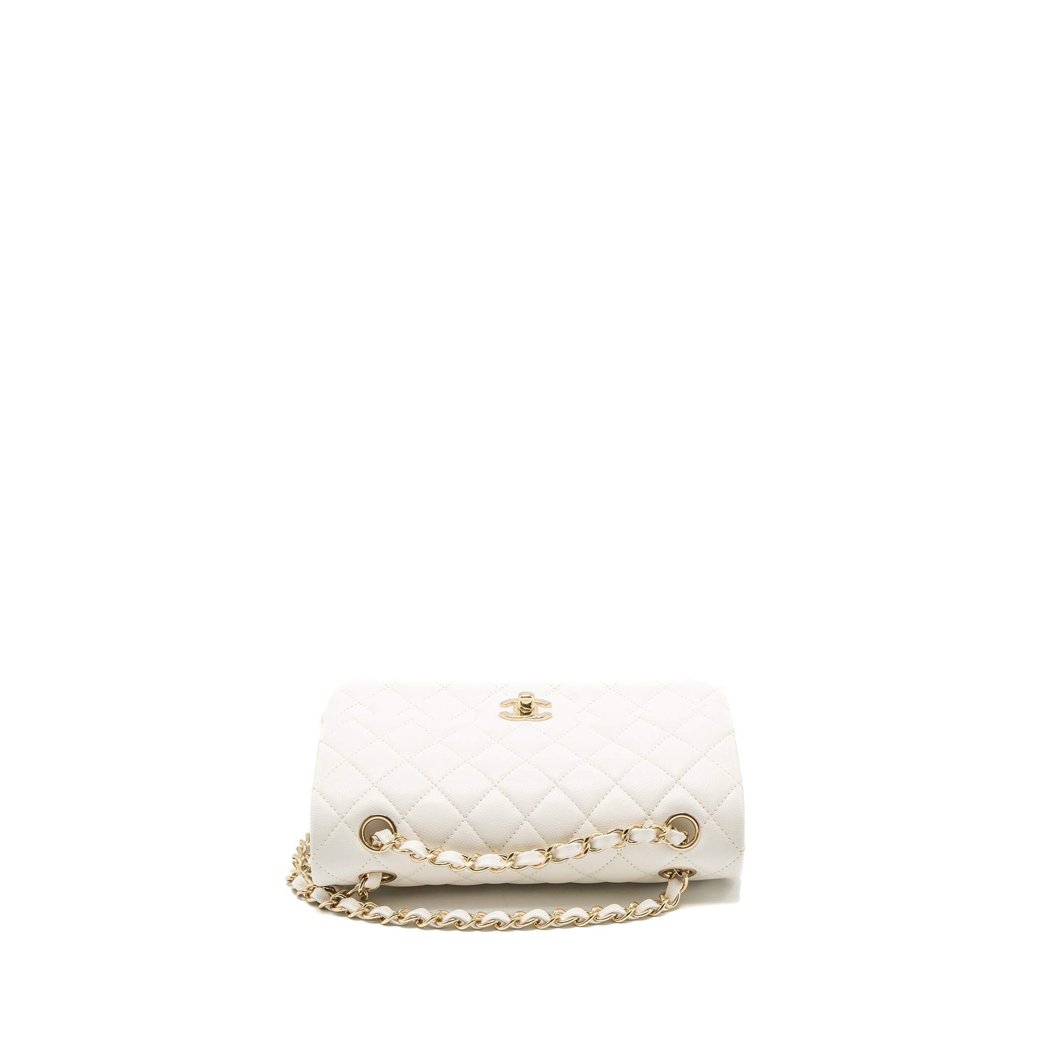 Chanel Small Classic Double Flap Bag Caviar White L (Microchip)