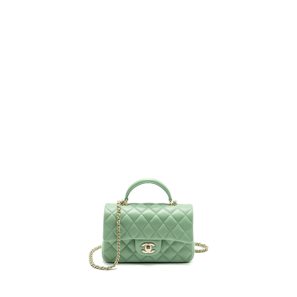 Chanel Top handle mini rectangular flap bag lambskin light green L (microchip)